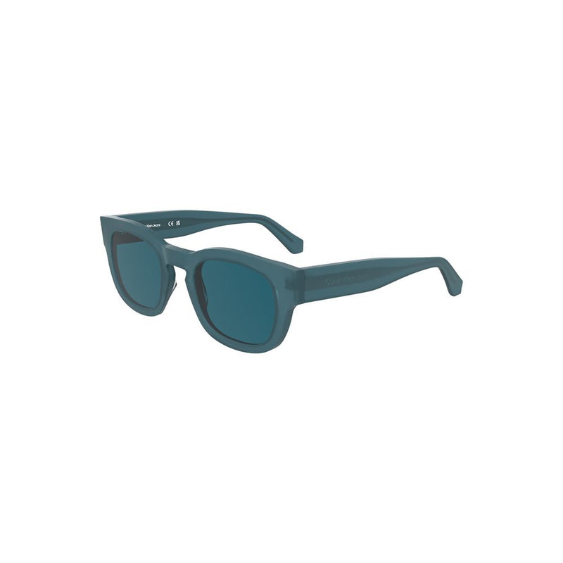 Calvin Klein blue acetate women's sunglasses with thick frames and matching lenses