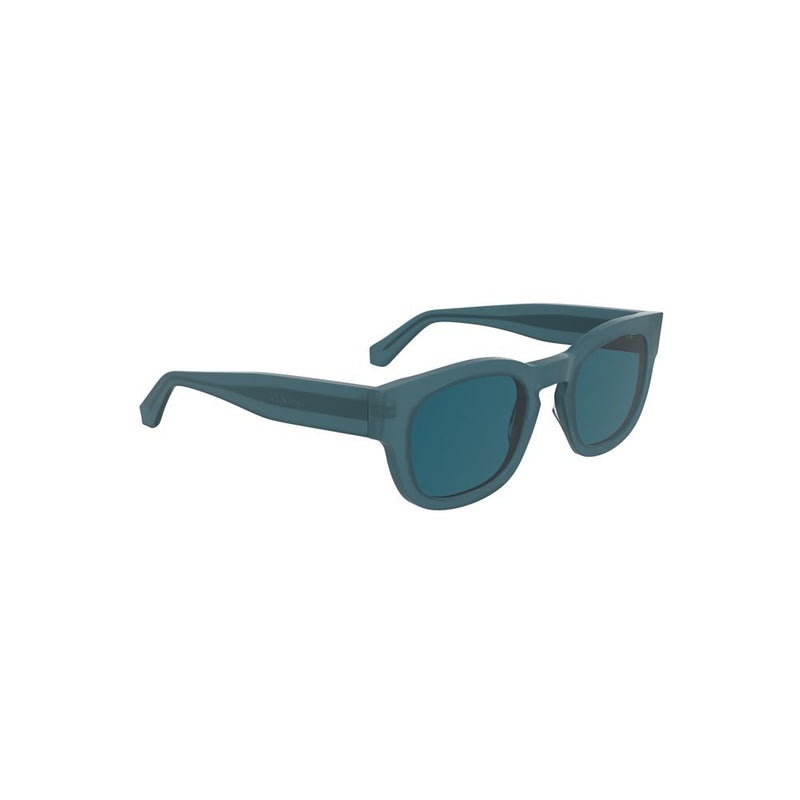 Blue acetate women sunglasses with thick frames and dark tinted lenses