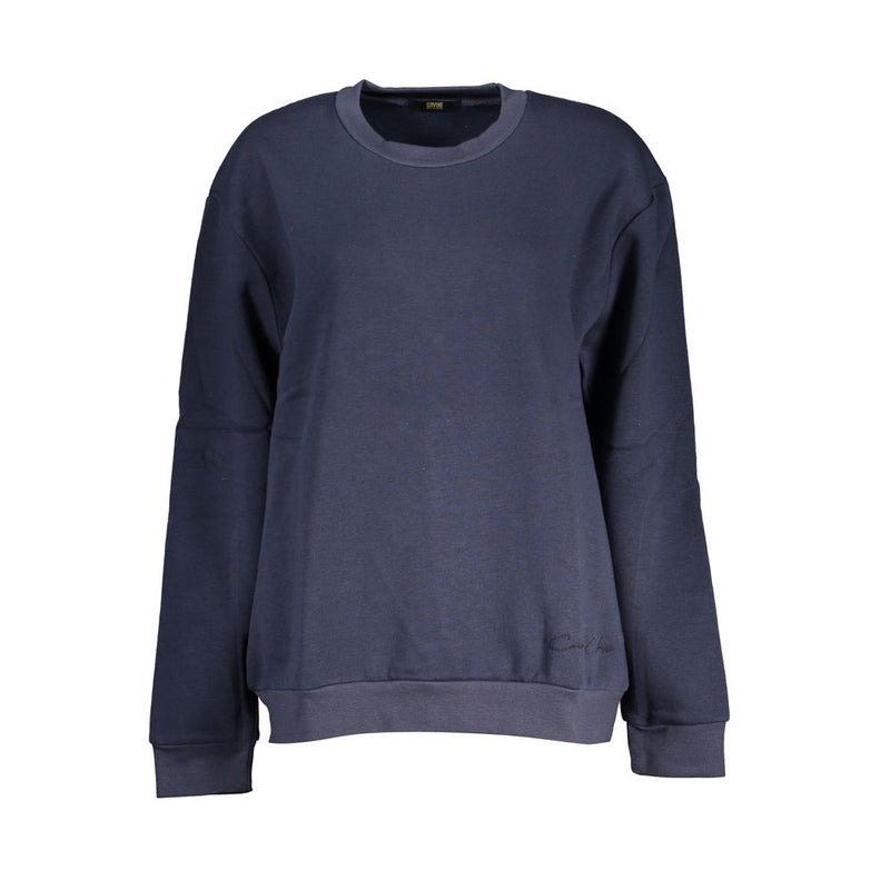 Blue polyester women's crewneck sweatshirt with long sleeves and ribbed cuffs
