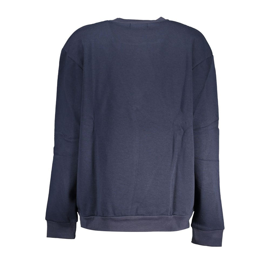 Blue polyester women's crewneck sweatshirt with long sleeves and ribbed cuffs
