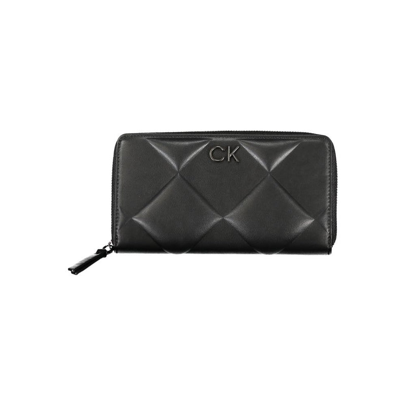 Black quilted polyester zip-around women's wallet with CK logo