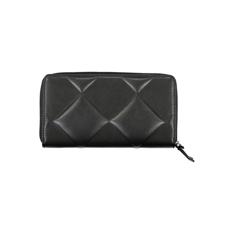 Black quilted polyester zip around women wallet