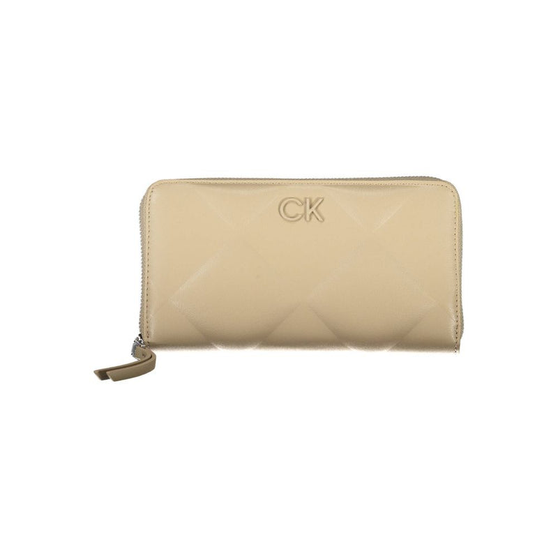 Beige quilted polyester Calvin Klein zip-around women's wallet