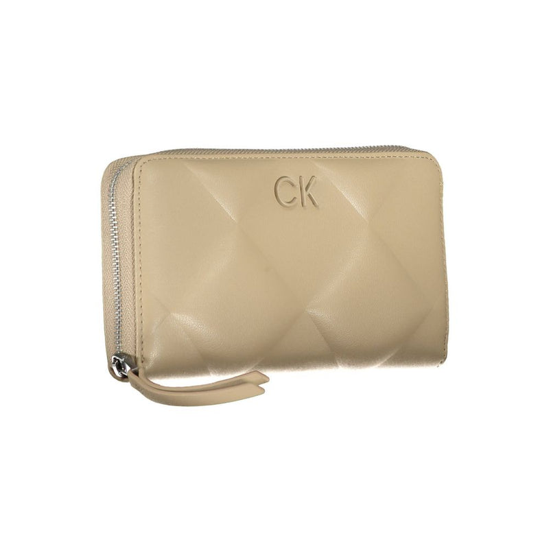 Beige quilted polyester Calvin Klein women's wallet with wrap-around zipper