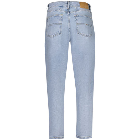 Back view of light blue cotton high-waisted women's jeans