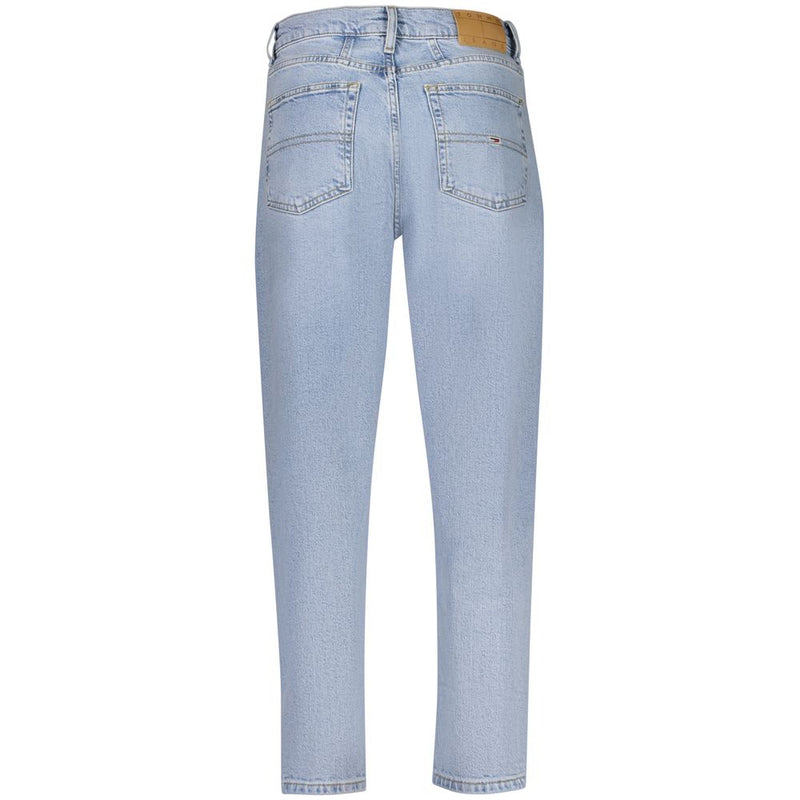 Back view of light blue cotton high-waisted women's jeans