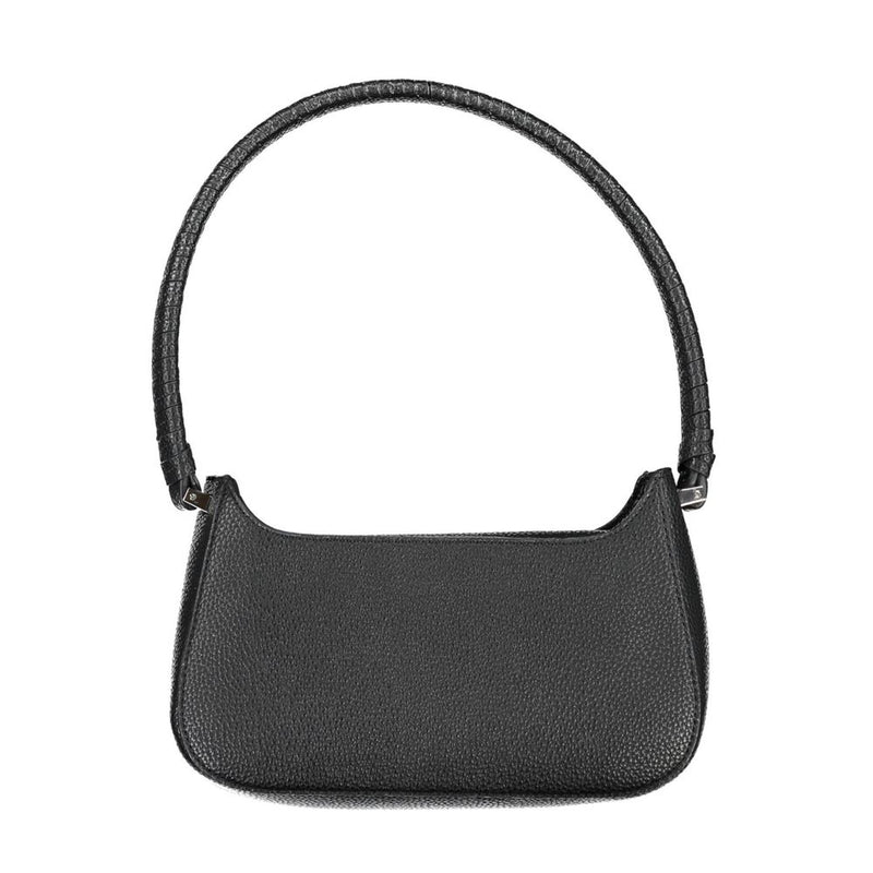 Black textured polyurethane women shoulder handbag
