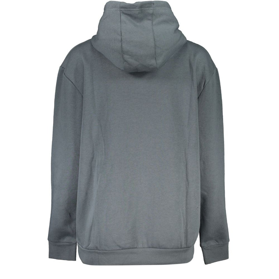Dark grey polyester women's hooded sweatshirt with leopard print graphic and logo on chest