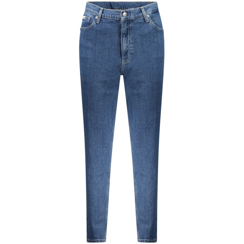Blue cotton women's high-rise skinny jeans with classic five-pocket styling