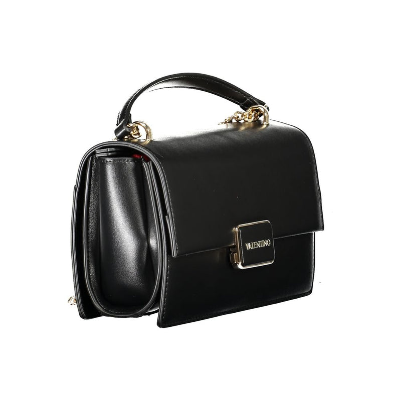 Black polyurethane Mario Valentino women's handbag with gold hardware and top handle