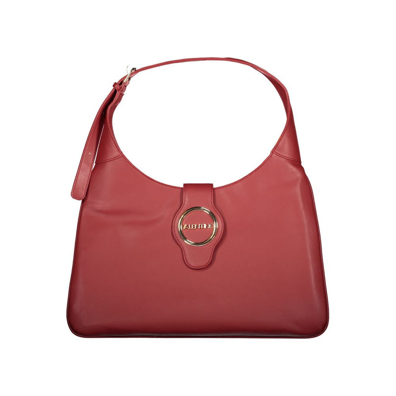 Red polyurethane Mario Valentino shoulder bag with a gold circular logo clasp