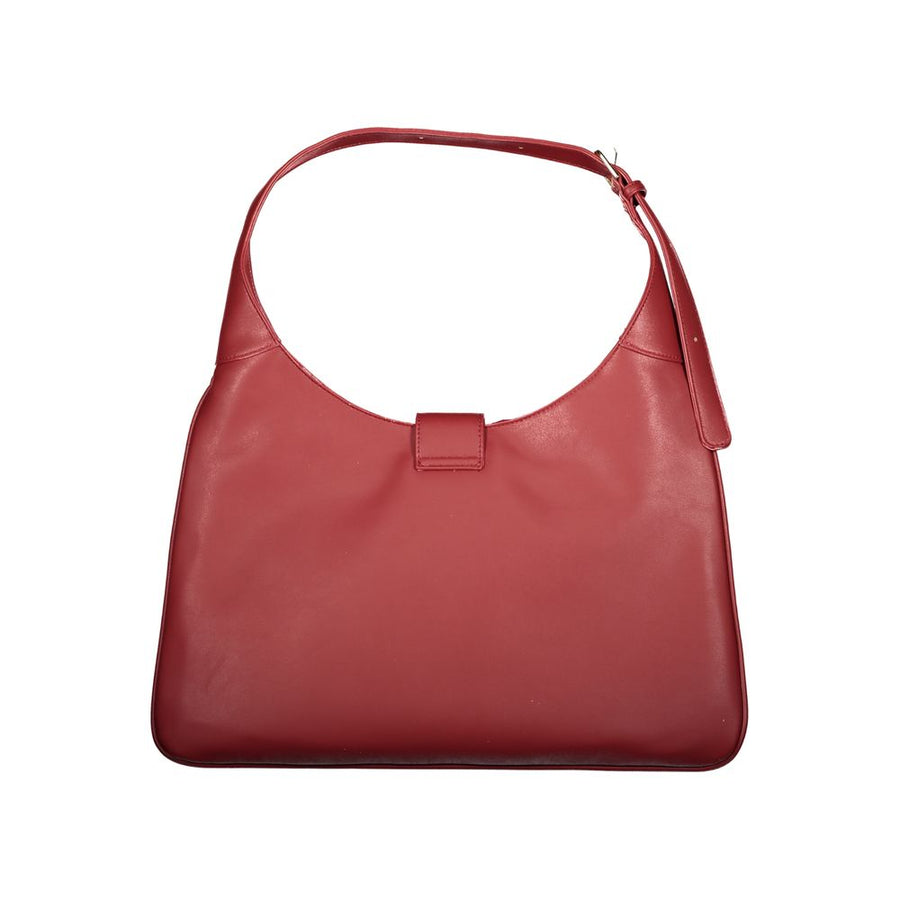 Red polyurethane Mario Valentino shoulder bag with a gold circular logo clasp