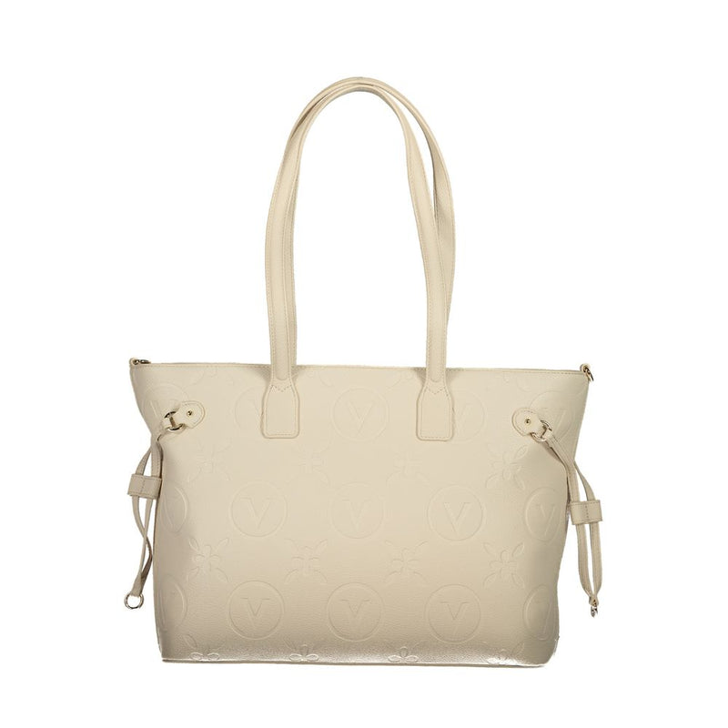 Beige polyurethane tote bag with embossed V logos and shoulder straps