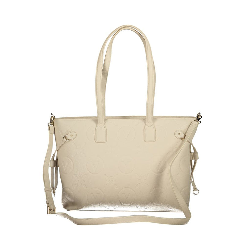 Beige polyurethane tote bag with debossed pattern and shoulder straps