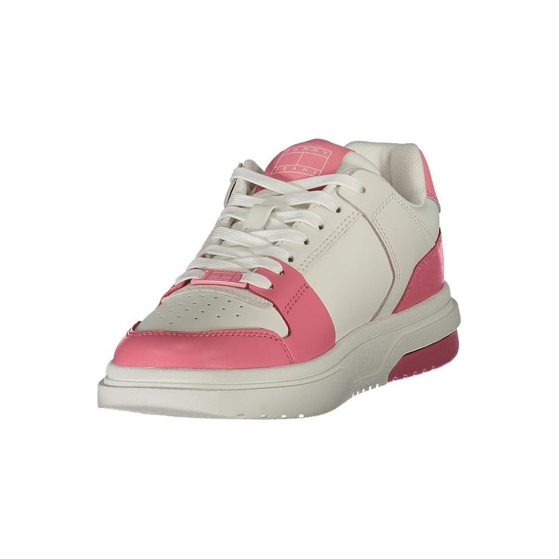 Tommy Hilfiger women's sneaker in pink and off-white polyurethane, featuring a sporty low-top lace-up design.