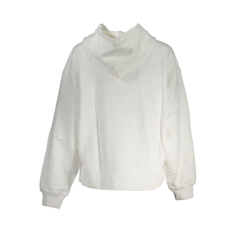 White cotton Calvin Klein women's hooded sweatshirt seen from behind