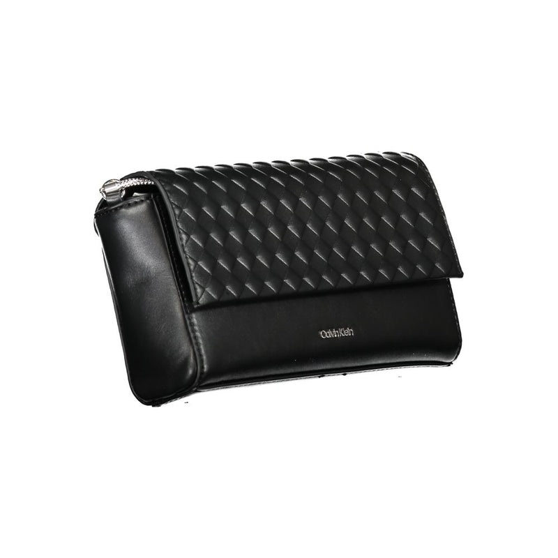 Black polyester women shoulder bag with quilted flap and silver hardware