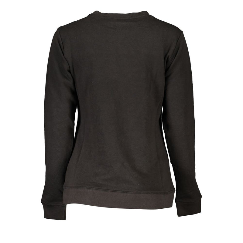 Back view of a plain black cotton women sweatshirt with long sleeves