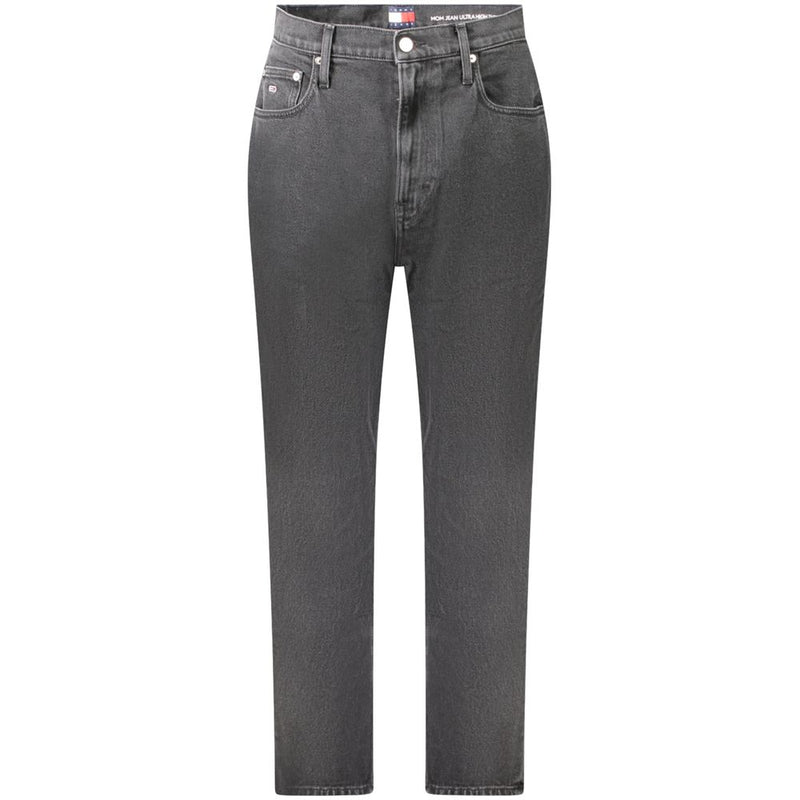 Black cotton women jeans with a high-rise waist and straight-leg fit