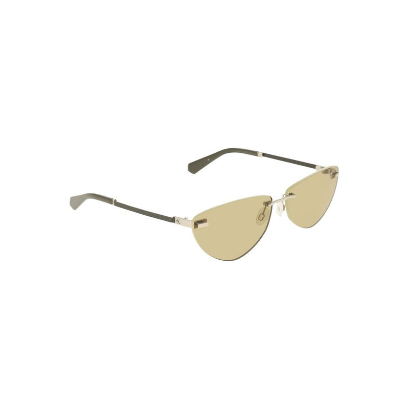 Green metal rimless sunglasses with gradient lenses and dark arms