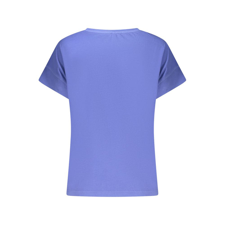 Blue cotton short-sleeve t-shirt with a round neckline and chest lettering