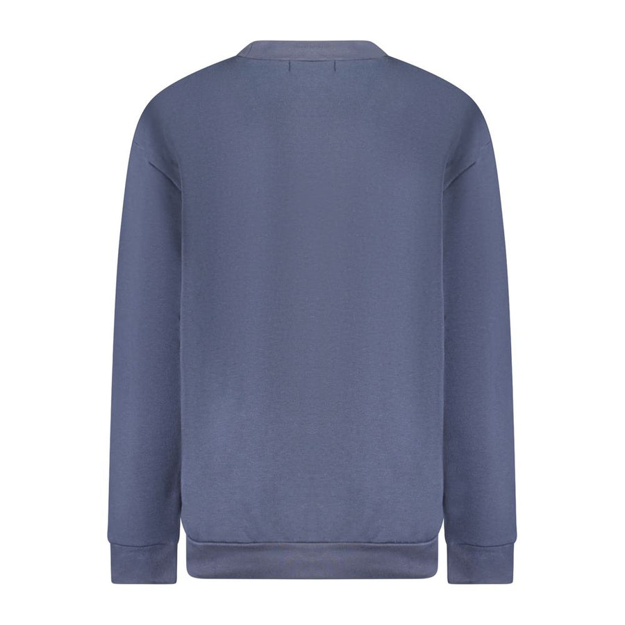 Blue polyester crewneck sweatshirt featuring a leopard print animal graphic and Cavalli Class logo on the chest