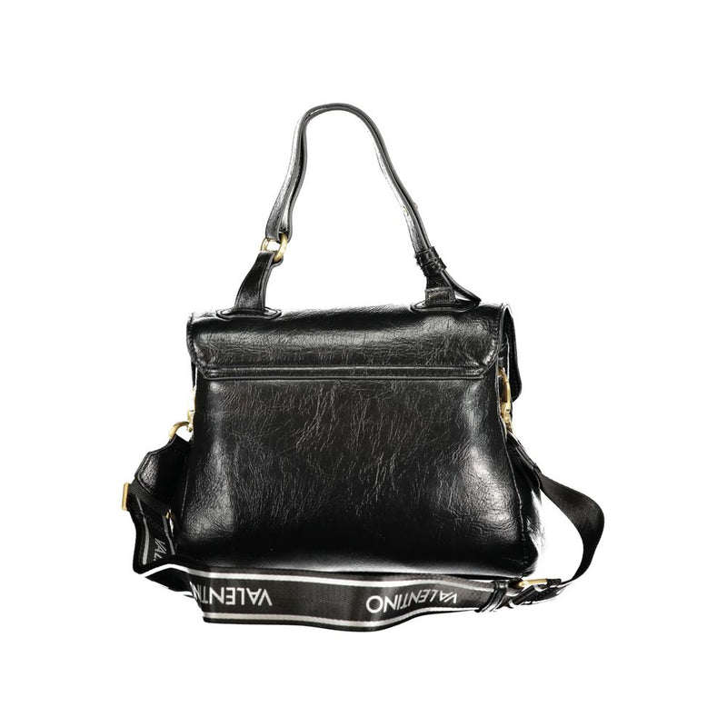Black faux leather Mario Valentino shoulder bag with top handle and branded strap