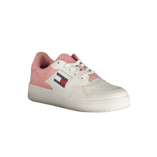 Tommy Hilfiger Rosa white leather women's sneaker with pink suede accents and branded logo side panel.