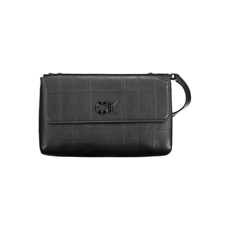 Black quilted polyester Calvin Klein women's shoulder bag with a front flap and metal CK logo