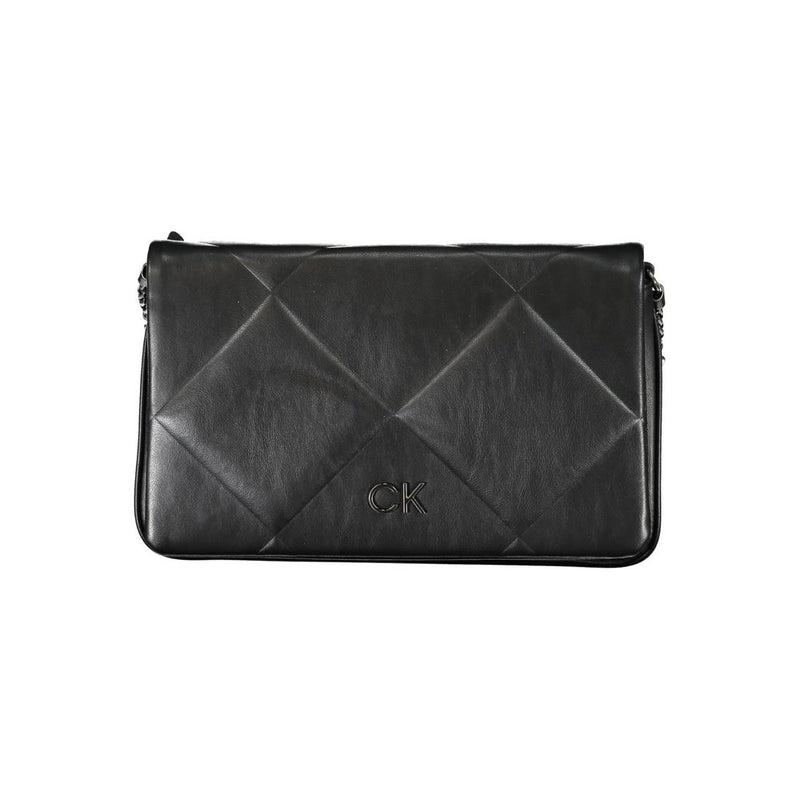 Black quilted polyester women's shoulder bag with CK logo