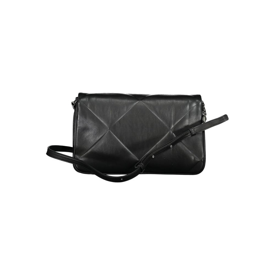 Black quilted polyester women's shoulder bag with CK logo