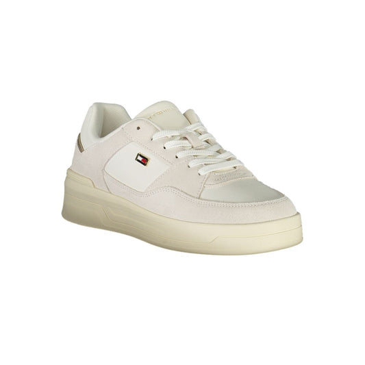 Off-white Tommy Hilfiger women's casual sneaker in polyurethane and suede with a chunky sole and side logo detail.