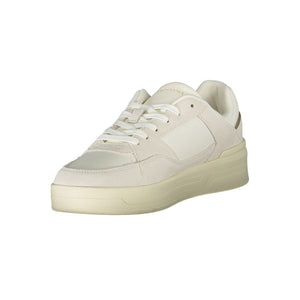 Off-white Tommy Hilfiger women's casual sneaker in polyurethane and suede with a thick platform sole.