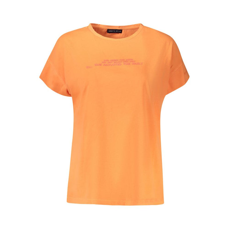 Bright orange cotton women's short sleeve t-shirt with crew neck and small chest text