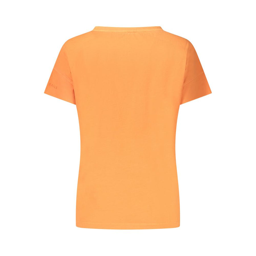 Bright orange cotton women's short sleeve t-shirt with crew neck and small chest text