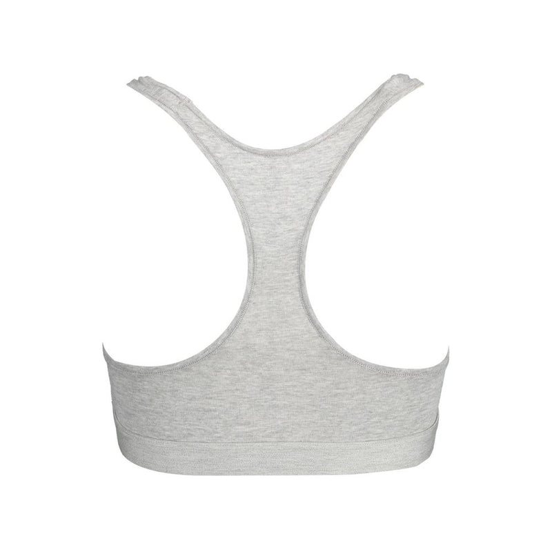 Grey cotton racerback women's sports bra back view