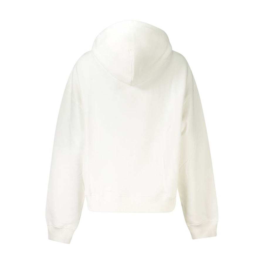 Tommy Hilfiger white cotton women pullover hoodie with a small chest logo and front pocket