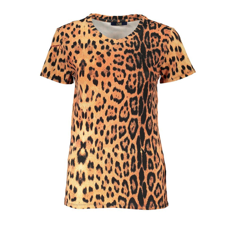 Orange and black leopard print cotton short-sleeve women's t-shirt