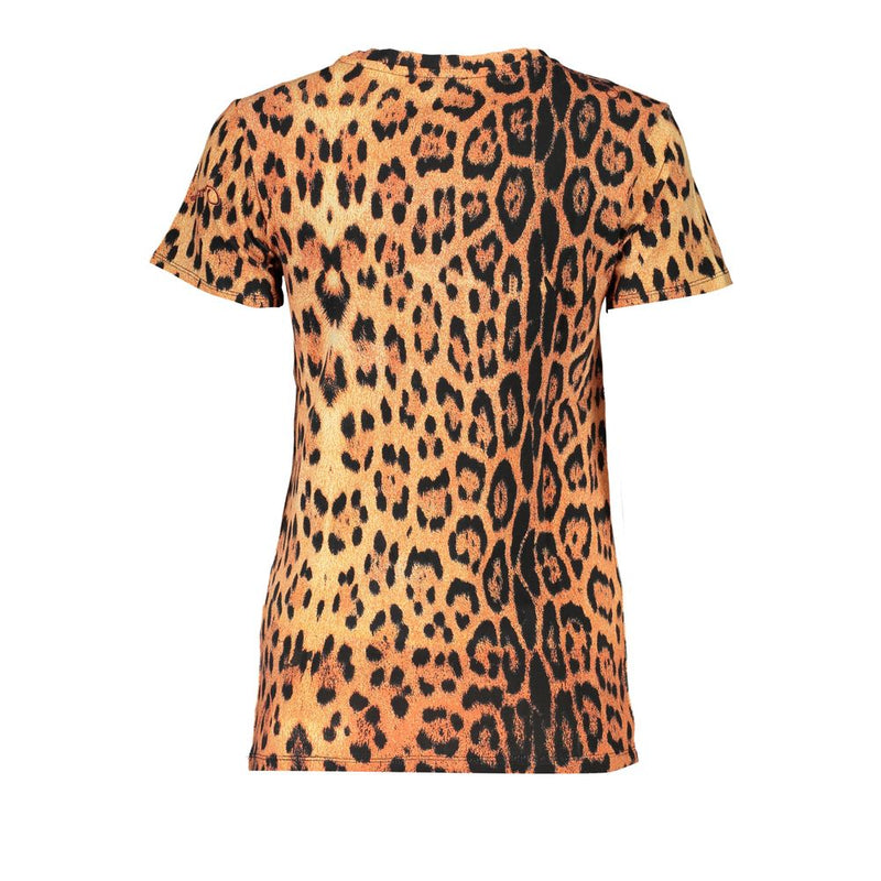 Orange and black leopard print cotton women t-shirt