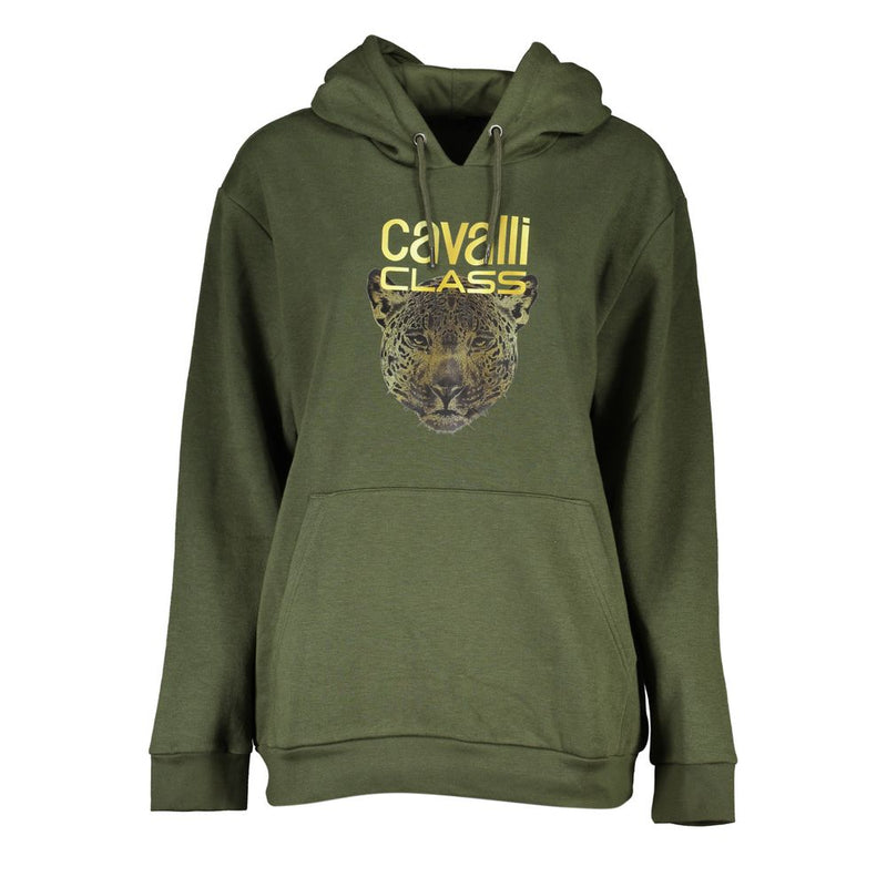 Olive green polyester hooded sweatshirt with a cheetah graphic and Cavalli Class logo on the front