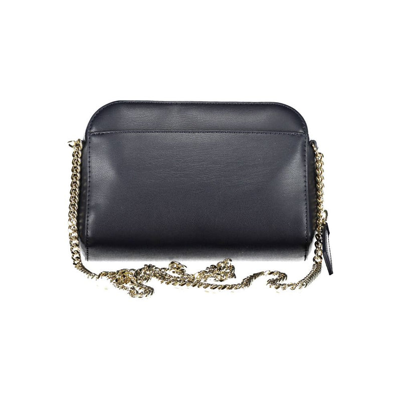 Blue polyurethane women's crossbody bag with gold chain strap