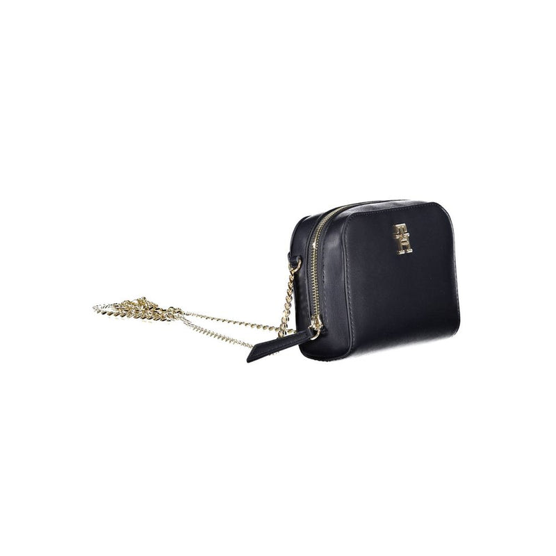 Tommy Hilfiger blue polyurethane women's crossbody bag with gold hardware and chain strap