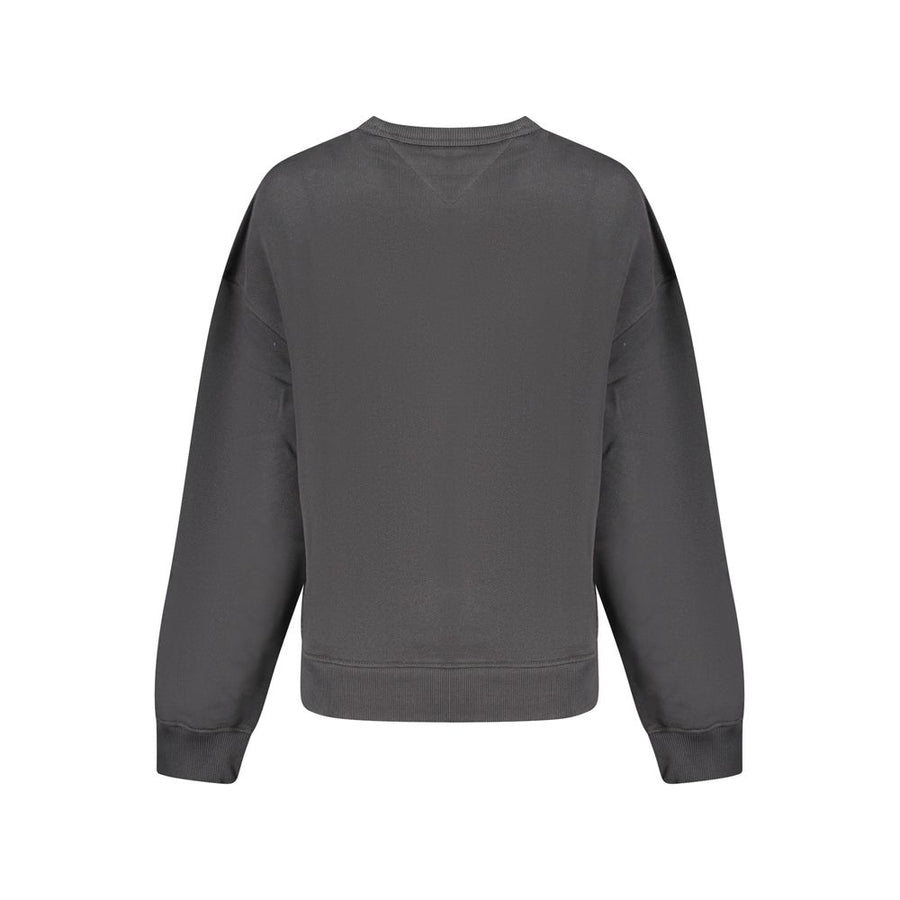 Black cotton crewneck sweatshirt with long sleeves and small chest logo