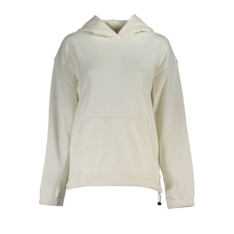 Off-white cotton pullover hoodie with front pocket and tonal Calvin Klein chest logo