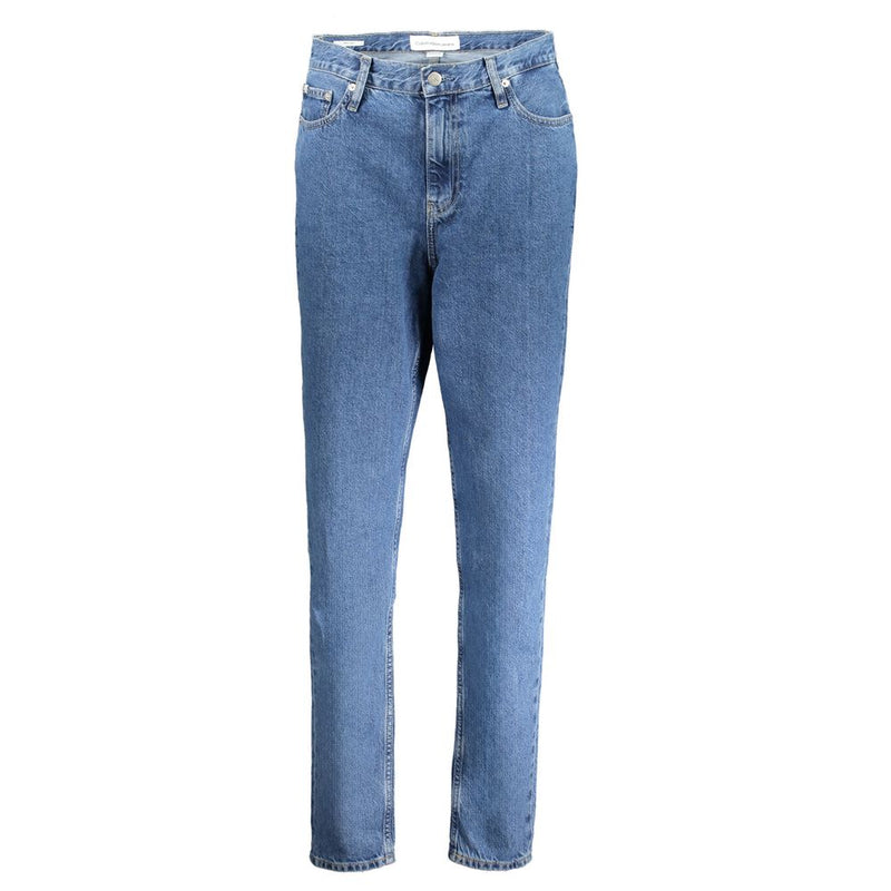 Blue cotton womens denim jeans in a straight leg style