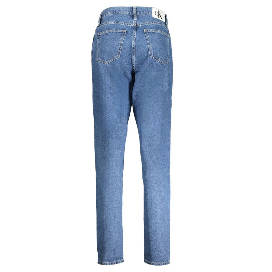 Blue cotton womens denim jeans in a straight leg style