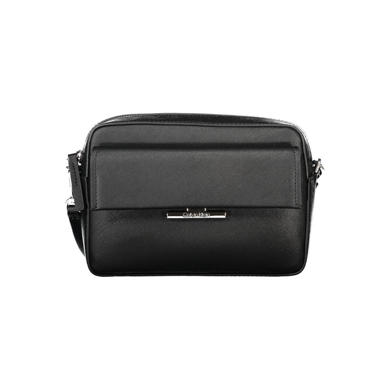 Calvin Klein black polyurethane women's shoulder bag with front pocket