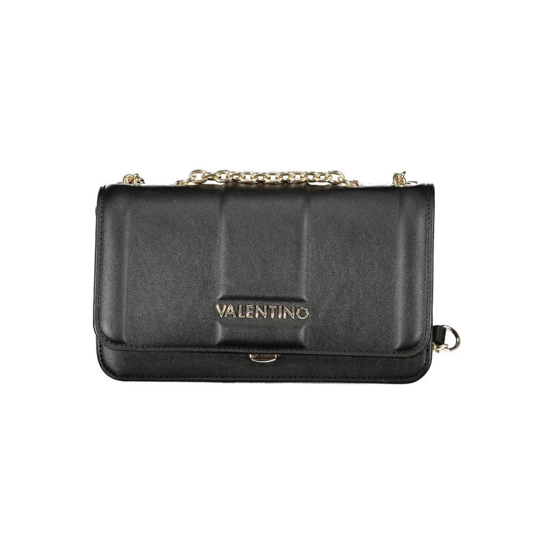 Black polyurethane shoulder bag with gold chain strap and Valentino logo