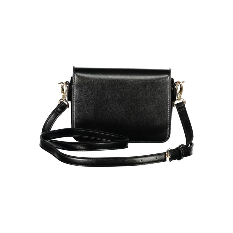 Black polyurethane women's crossbody bag with long strap