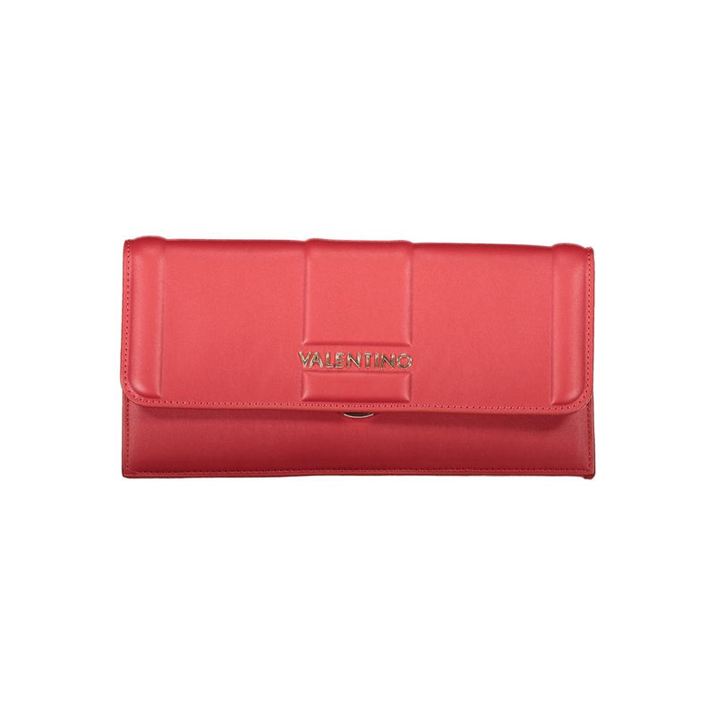 Red polyurethane Mario Valentino clutch bag with a front flap and silver logo lettering